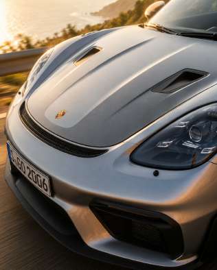 Affiche Porsche 718 Spyder RS — Zoom : Capot sculpté + écusson + aérations