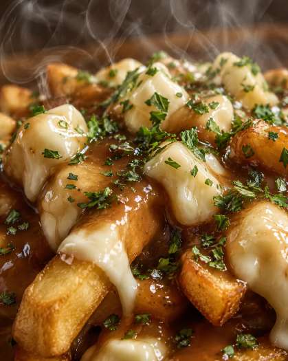 Poutine canadienne traditionnelle — Zoom : Poutine fumante premium